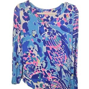 Lilly Pulitzer Women Abstract Pink Blue Long Sleeve XS Designer Art To Wear Beac